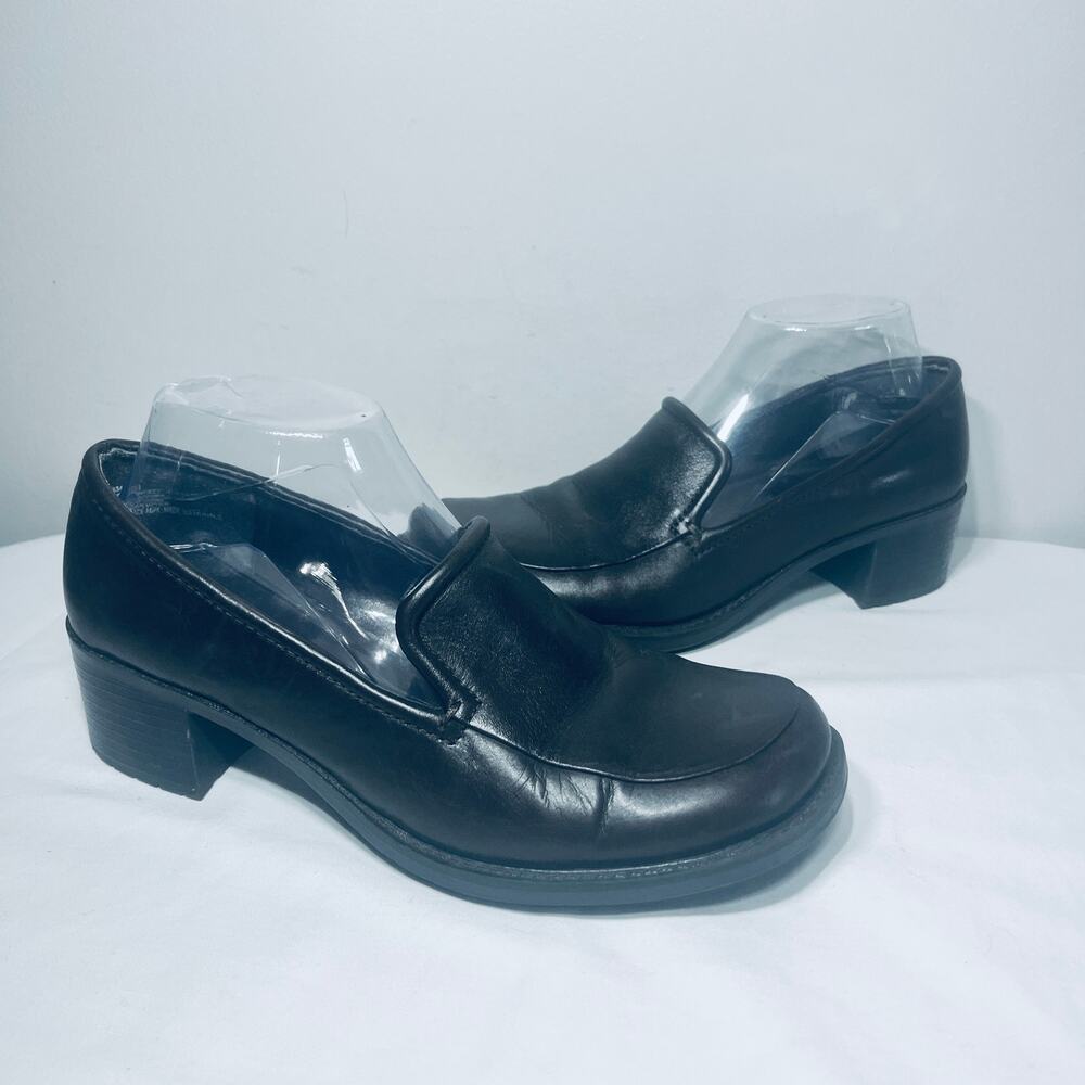 VTG 90s Y2K White Mountain Heels Brown Leather Loafer Chunky Office Casual 8.5